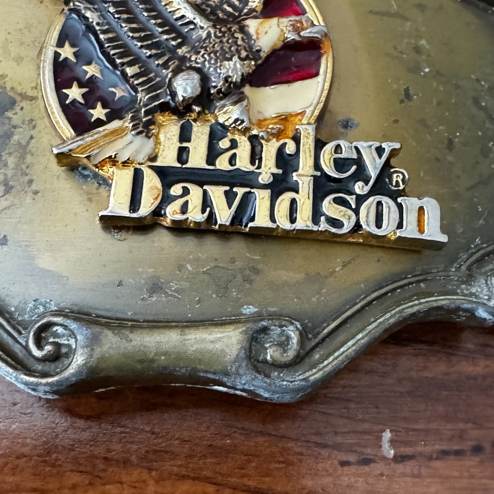 1978 Raintree Harley Davidson 75th Anniversary Enamel Belt Buckle Eagle Flag - Picture 3 of 16